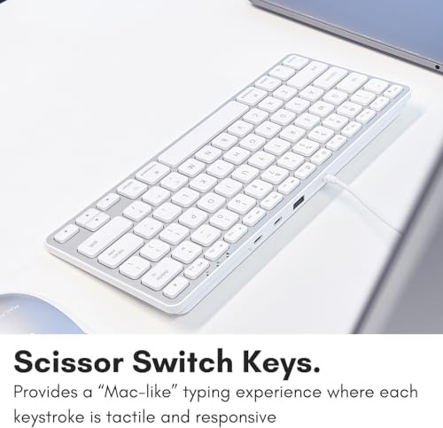 Elevate Your Workspace with the Macally Compact Keyboard for Mac – Sleek 78-Key Wired Design with USB Hub (3 Ports) for Ultimate Versatility – Perfect Apple-Compatible Accessory in Stylish Silver Finish for Enhanced Productivity and Seamless Connectivity