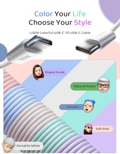 LISEN USB C to USB C Cable 5-Pack – Premium Fast Charging Solution with 60 W Power Delivery, Versatile Lengths (3.3 FT, 6.6 FT, 10 FT) for i Phone 16, i Pad Mini 6/Pro, Mac Book Pro 2020 & Samsung S23 – Durable, High-Speed Connectivity for All Your Devices