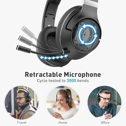 Elevate Your Audio Experience with H300 Wireless Noise Cancelling Over-Ear Headphones – Premium Bluetooth Connectivity, Retractable Microphone for Crystal-Clear Calls, Convenient Mute Function, and USB Dongle for Seamless Laptop Integration – Perfect for Professionals in Stylish Black