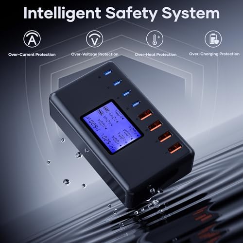 Ziwodiv 8-Port USB Charging Hub – 60 W Multi-Device Power Station with LED Status Indicator for i Phone, i Pad, Samsung & Android – Compact and Efficient Desktop Charger with Advanced Safety Features for Home and Office Use