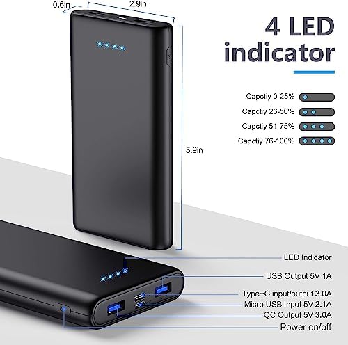 High-Capacity 25,800 m Ah Portable Charger Power Bank – Fast USB C Charging with Intelligent Smart IC, 3 USB Ports for Multi-Device Support – Ideal for i Phone 16/15/14, Galaxy, & Android – Reliable Power On-the-Go