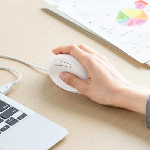 SANWA Ergonomic Vertical Mouse for Small Hands – Wired Optical Design, 1000/1600 DPI, 6 Customizable Buttons, Reduces Wrist Strain, Compatible with Mac, PC, Laptop, & Desktop, Elegant White Finish for Enhanced Productivity and Comfort