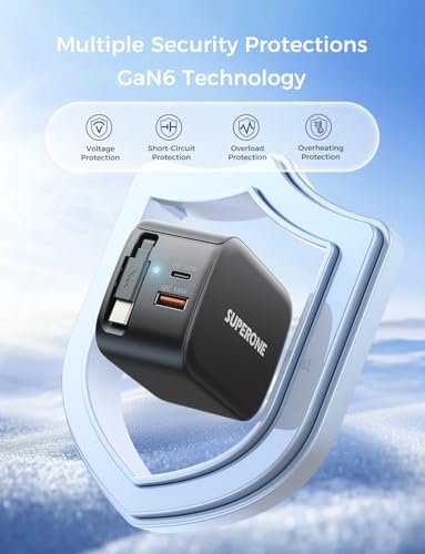 Revolutionize Your Charging Routine with the SUPERONE 3-in-1 USB C Charger Block – 58 W Fast Retractable Wall Charger for i Phone 16/15/14/13/12/11 and i Pads, Featuring 35.4-inch Tangle-Free Cable for Ultimate Portability and Enhanced Device Compatibility