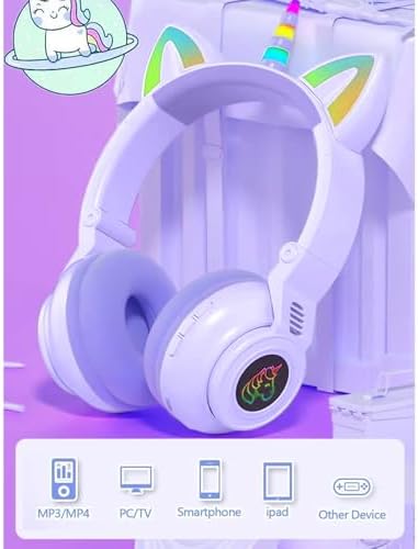 Magical Pink Unicorn Wireless Headphones for Kids – Foldable Over-Ear Design with Built-In Microphone, Volume Limiting for Hearing Safety & Universal Compatibility – Ideal Gift for Unicorn Enthusiasts on Birthdays or Holidays