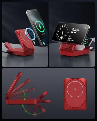 Revolutionary 3-in-1 Wireless Charging Station for Apple Devices – 15 W Fast Mag Safe Charger with Foldable Magnetic Stand, 30 W USB-C Adapter Included, Compatible with i Phone 16/15/14/13/12, Apple Watch, and Air Pods – Enhanced Cooling Technology & Safety Features for Optimal Performance and Convenience