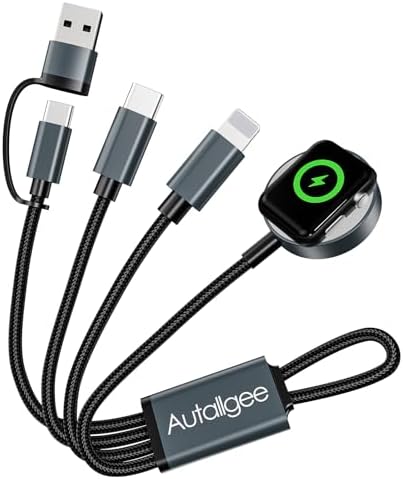 5 FT Multi-Device Charging Cable: Dual Compatibility for Apple Watch and i Phone – Rapid Charge for Series 10, Ultra, SE, All i Phone Models 16-13, Plus Galaxy S24 – Essential Travel Charger for Streamlined Power Management and Versatile Device Use