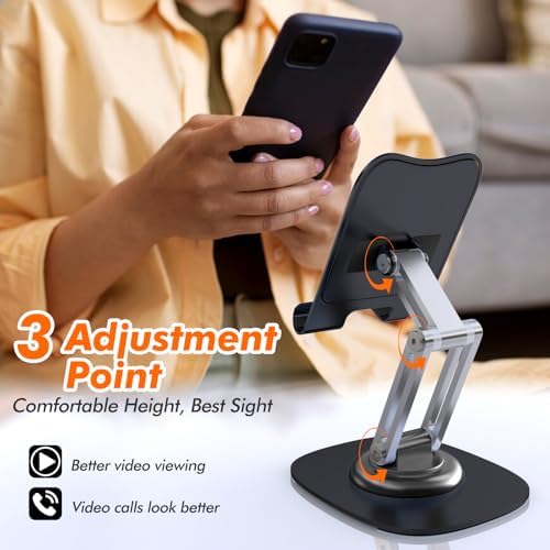 Cell Phone Stand, Fully Adjustable Foldable Desktop Phone Holder, 360 Degree Rotating Desktop Phone Stand for Recording Compatible with iPhone 16 15 14 13 12 Pro Xs Max Xr All Phones, Blue – Enhanced Compatibility and Speed