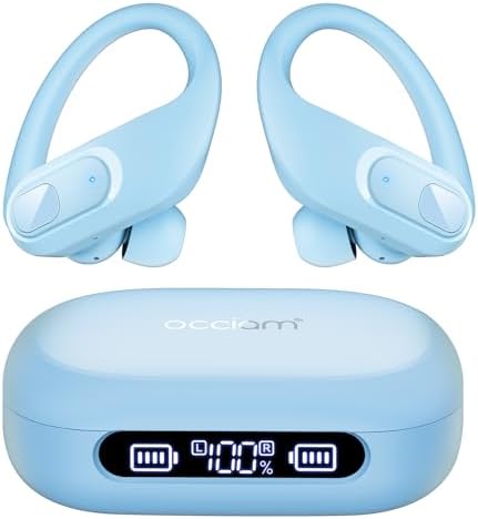 Unleash Your Workout Potential with Occiam Sport Wireless Earbuds – 96 Hours of Uninterrupted Playtime, Ergonomic Design for Ultimate Comfort, Exceptional Sound Quality, and Wide Compatibility – Perfect for Gym Sessions, Running, and Everyday Use – Striking Sky Blue Aesthetic