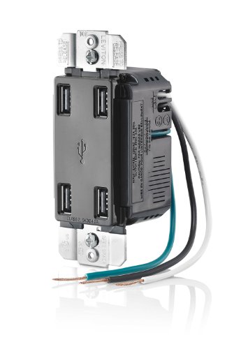 Leviton 4-Port USB Charger with 4.2-Amp High-Speed Charging – Multi-Device Power Hub for Smartphones, Tablets, and More, Sleek White Design for Home and Office Use, Built-In Safety Features for Reliable Performance