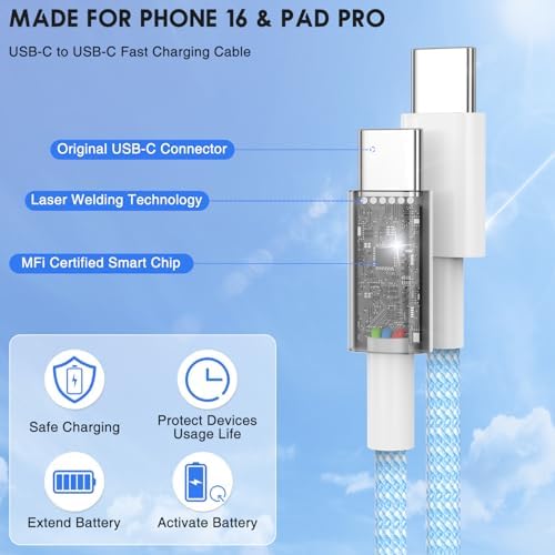 Ultra-Long 10 FT i Phone Fast Charger Cable – Type C to Lightning USB-C Cord for i Phone 16 Pro Max, 15 Series, i Pad & Mac Book Pro – Rapid Charging & Enhanced Durability for Seamless Connectivity