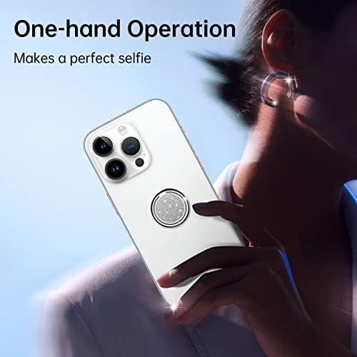 Sparkling 360° Rotation Phone Ring Holder – Bling Bling Finger Kickstand for Enhanced Grip and Stability – Premium Zinc Alloy Design for i Phone, Samsung, Pixel & All Smartphones – Secure Adhesive, Versatile Stand, and Magnetic Car Mount Compatible – Glitter Silver Finish for a Touch of Elegance
