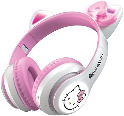Hello Kitty Light-Up Wireless Bluetooth Headphones for Kids & Adults – Foldable, Adjustable Design with 8-Hour Playtime and Playful LED Earcups for a Fun Audio Experience in White