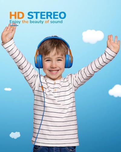 Premium Volume-Limiting Kids Wired Headphones with Microphone – Ultimate Hearing Protection at 85/94 d B – Foldable On-Ear Design for Effortless Travel – Perfect for Learning, Gaming, and Entertainment – Universal 3.5 mm Compatibility for All Devices