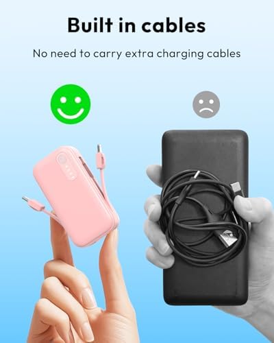 Compact 5000 m Ah Dual Power Bank Set with Integrated Cables – Ultra-Slim Fast Charging Portable Chargers for i Phone & Android | Stylish Travel Power Solutions in Black & Pink for Effortless Energy on the Move