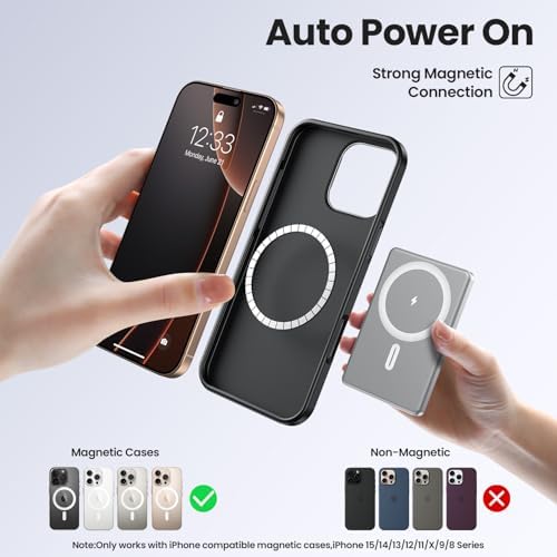Compact Magnetic Power Bank 5000 m Ah with 20 W Fast PD Charging | Ultra-Slim Design for i Phone 16/15/14/13/12 Pro Max | Lightweight Travel Charger with Enhanced Magnetic Attachment | Advanced Lithium-Polymer Battery & Safety Temperature Control | Effortless Wireless Charging Anywhere | Essential Accessory for On-the-Go Users