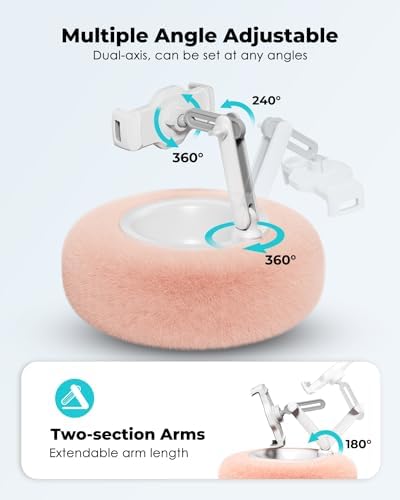 Viozon 360° Adjustable Tablet Stand Pillow in Pink – Plush Fabric Holder for 4.7″-13″ Devices, Perfect for i Pad, i Phone, Samsung, Google, and Kindle – Versatile Bedside Companion with Detachable Snack Bowl for Ultimate Comfort and Convenience