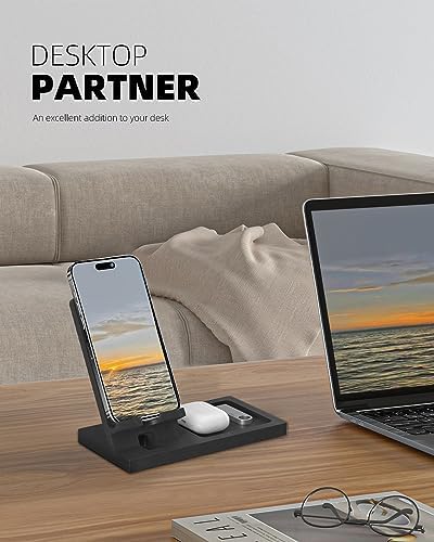 Cell Phone Stand with Tray, Wood Phone Docking Station for Men, Phone Holder for Desk, Men’s Docking Station and Organizer, Wooden Desk Organizer – Enhanced Compatibility and Speed