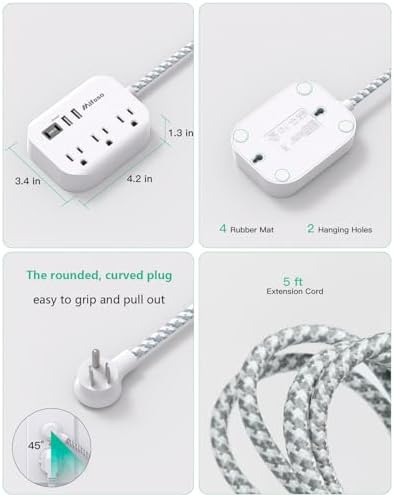 Maximize Your College Dorm Experience with a 15 Ft Power Strip Featuring USB Ports – Flat Extension Cord for Multi-Device Charging, Ideal Desk Accessory for Travel and Cruise Ships, Non-Surge Protector for Enhanced Compatibility and Speed