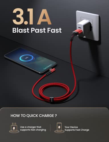 AINOPE Right Angle USB C Cable – 2-Pack (10 ft + 10 ft) Fast Charging 3.1 A Nylon Braided Charger for Enhanced Device Compatibility, Ideal for Gaming and Multitasking, Durable Black Design