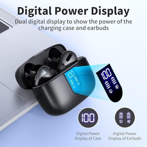 Experience Wireless Freedom with 60-Hour Battery Life True Wireless Earbuds – IPX5 Waterproof Bluetooth Headphones with LED Power Display & Effortless Wireless Charging Case for Seamless Compatibility with Laptops, Smartphones, and TVs – Ergonomically Designed for Ultimate Comfort During Prolonged Use