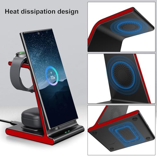 Ultra-Fast 3-in-1 Wireless Charging Dock for Samsung Galaxy Devices – Sleek Space-Saving Charger for Galaxy S25 Ultra, S24, S23, Note 20, Z Flip 6 & Fold 6 – Efficient Power Station for Galaxy Watch Ultra/7/6/5 & Galaxy Buds Pro with Overheat Protection and Modern Design for Home or Office