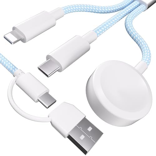 Ultra-Fast 3-in-2 USB-C Charger Cable for Apple Watch & Smartphones – Versatile Multi-Device Charging Solution – 4 FT Length in Stylish Blue – Ideal for Travel and Enhanced Efficiency