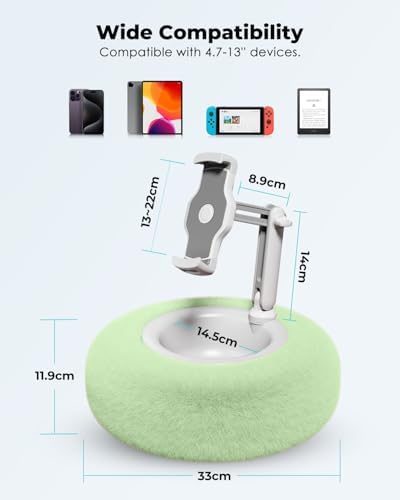 Viozon 360° Adjustable Tablet Stand Pillow in Pink – Plush Fabric Holder for 4.7″-13″ Devices, Perfect for i Pad, i Phone, Samsung, Google, and Kindle – Versatile Bedside Companion with Detachable Snack Bowl for Ultimate Comfort and Convenience