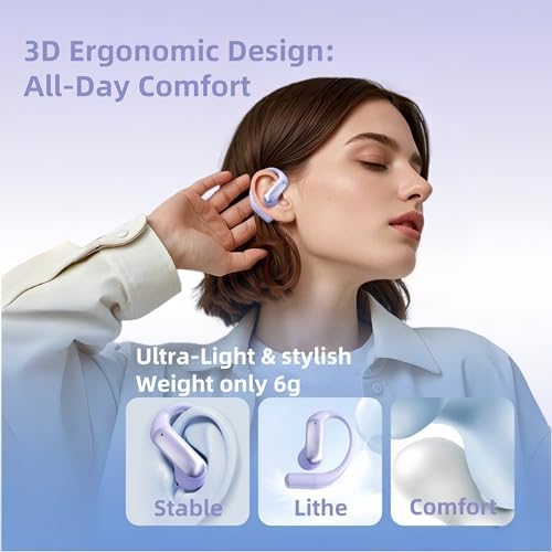 Elevate Your Active Lifestyle with Lightweight Purple Open Ear Bluetooth 5.3 Headphones for Women – Waterproof Sports Earbuds Featuring Smart Digital Display and Ergonomic Design for Ultimate Comfort During Running and Cycling Activities