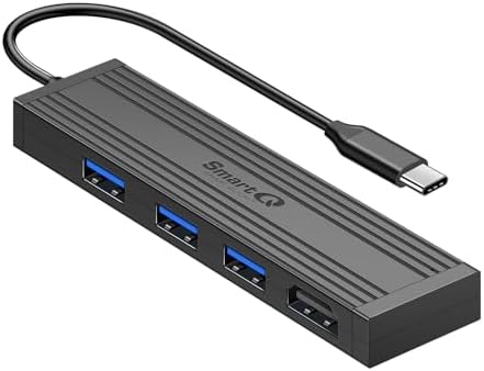 Upgrade Your Digital Workspace with the Smart Q 4-in-1 USB-C Hub – Premium 4 K HDMI Adapter Featuring 3 Lightning-Fast USB 3.0 Ports for Seamless Data Transfer and Crystal-Clear Visuals – Perfect for Mac Book, Dell XPS, and Chromebook Users on the Move