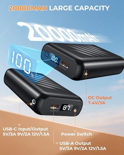 High-Capacity 20000 m Ah 7.4 V Heated Vest Battery Pack with LED Display and Dual DC Adapter Compatibility for ORORO & Venustas – Ultimate Power Solution for Heated Clothing, Ideal for Travel and Outdoor Use, Safe and Reliable Performance