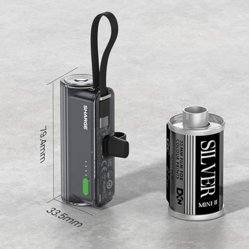 Ultra-Compact 5000 m Ah Flow Mini Power Bank – Versatile Portable Charger with Changeable Plugs, Built-in Cable & Dual USB-C Outputs for Seamless Compatibility with i Phone 16/15/14/13, i Pad, Galaxy S24/23 Ultra – Ideal for On-the-Go Charging