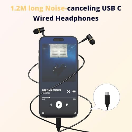 Experience Superior Sound with USB-C Air Tube Earbuds – Advanced Noise-Cancelling Headphones for i Phone 16/15 & Samsung, Featuring Built-in Microphone for Crystal-Clear Calls – Lightweight, Comfort-Driven Design Compatible with Google Pixel Devices for Unmatched Audio Clarity and Isolation
