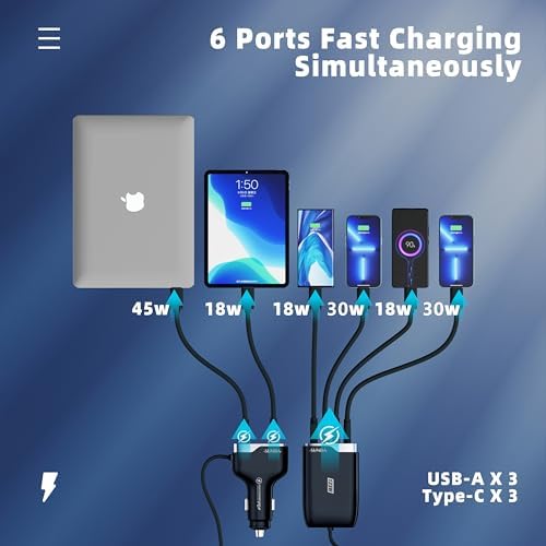 Experience Rapid Roadside Charging with SUNDA 120 W USB C Fast Car Charger – 4-Port Adapter Featuring Dual Type C PD60 W/PPS60 W for i Phone 16/15 Pro/Max/14 & Samsung Galaxy S24, Plus Dual USB-A 30 W QC3.0 for All Android Devices – Compact, Durable, and Universally Compatible for Effortless Multi-Device Charging on the Go