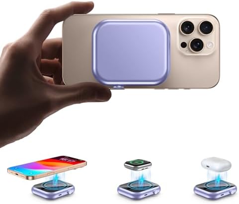 Compact 3-in-1 Mag Safe Power Bank – 10,000 m Ah Magnetic Charger with 22.5 W PD Fast Charging for i Phone 16/15/14/13/12, Apple Watch & Air Pods – Ultimate On-the-Go Charging Solution with Enhanced Safety Features and Dual Device Support