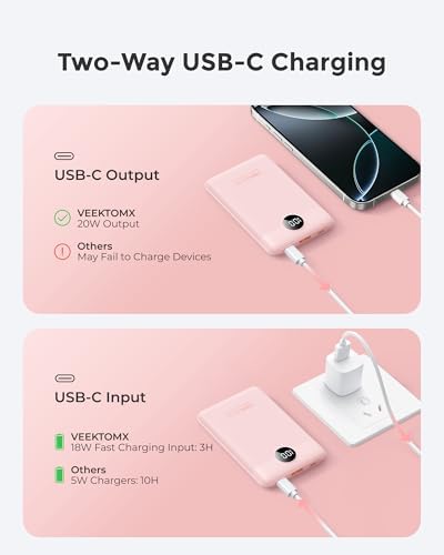 VEEKTOMX Compact 10000 m Ah Mini Power Bank – Ultra-Fast PD 22.5 W USB-C Charger for i Phone, Samsung, Google Pixel – Stylish Purple Travel Essential for On-the-Go Power and Versatile Device Compatibility