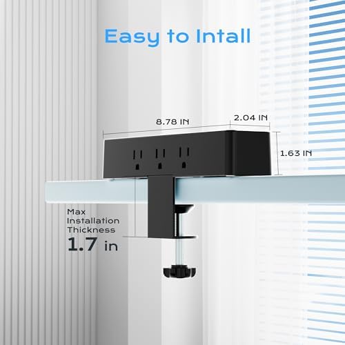 Revolutionize Your Workspace with ACOZVIN 17-in-1 Desk Clamp Power Strip – 40 W Fast Charging Hub, 9 AC Outlets & 8 USB Ports (4 USB-C) for Ultimate Device Connectivity, 10 ft Flat Plug Surge Protector Perfect for Home Office Efficiency and Safety