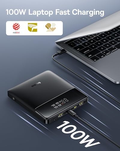 Baseus 100 W Slim Portable Power Bank – 20,000 m Ah Fast Charger with Dual USB-C & USB-A Ports – Ultimate Travel Companion for Business Professionals and Tech Enthusiasts – TSA-Approved Laptop Charger for Mac Book, i Phone, Samsung Galaxy, Dell – Stay Powered Anywhere with Real-Time Display and Safety Features