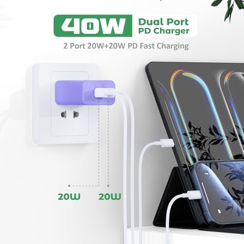 40 W Dual-Port USB-C Fast Charger for i Phone 15/16/14/13/12/11 Pro Max & Samsung – High-Speed Compact Charging Block with Power Delivery & Quick Charge for Home and Travel Efficiency