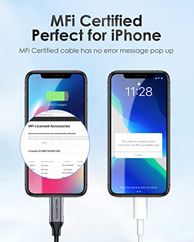 LENTION MFi Certified USB C to Lightning Charging Cable – 3.3 ft Durable Nylon Braided Fast Charger for i Phone 13/12/11/Pro/Max/X/XR/SE/i Pad Air/Pro/Mini – Enhanced Power Delivery & Stylish Space Gray Design for Ultimate Compatibility
