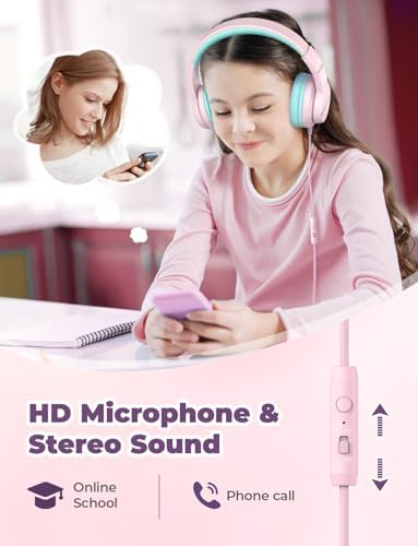 i Clever Kids Headphones: Safe 85 d B Volume-Limited Over-Ear Stereo Sound for Children – Foldable, Lightweight, and Compatible with i Pads and Computers for Easy Travel and Learning