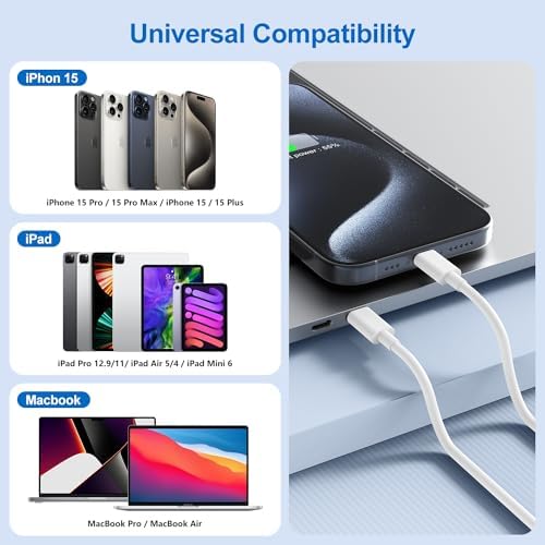 Ultra-Fast USB C to C Charging Cable Set for i Phone 15, i Pad Pro, and Mac Book – 3-Pack Bundle with 60 W Power Delivery, 6 ft & 10 ft Lengths – Superior Compatibility for All USB-C Devices, Durable & Tangle-Free Design for Ultimate Convenience