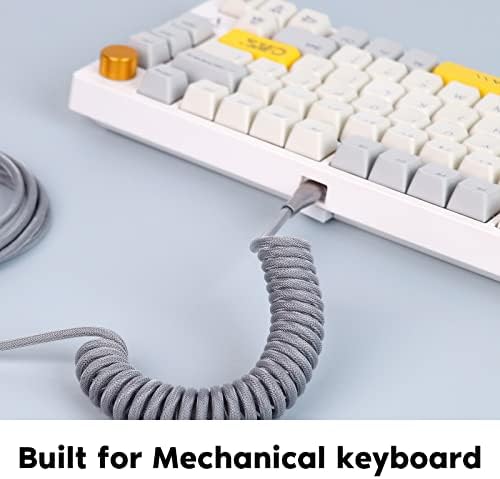 Transform Your Gaming Experience with the EPOMAKER Mix 1.8 m Coiled USB C to USB A TPU Keyboard Cable – Detachable Metal Aviator for Ultimate Customization, Sleek White Design for Enhanced Aesthetics, and Superior Performance for Mechanical Gaming Keyboards