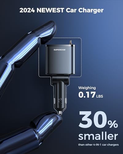 2025 SUPERONE 69 W Retractable Car Charger – Fast Charging Dual-Port Accessory for i Phone 16/15/14/13/12 & Samsung Devices, Tangle-Free Design, Ideal Gift for Men & Women, Essential Car Travel Companion