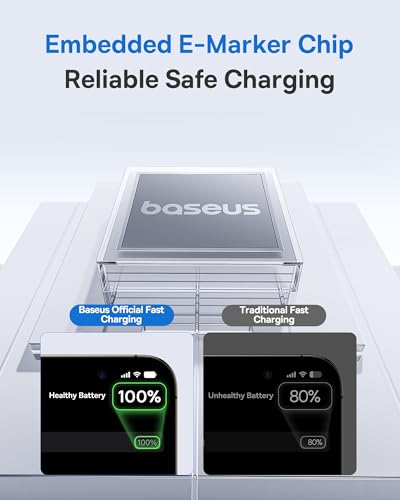Baseus 100 W USB-C Fast Charging Cable with LED Indicator – 5 A Power Delivery for i Phone 16, Mac Book, i Pad Pro & Galaxy S24 – Durable Nylon Braided 6.6 ft Length for Effortless Charging and Enhanced Durability