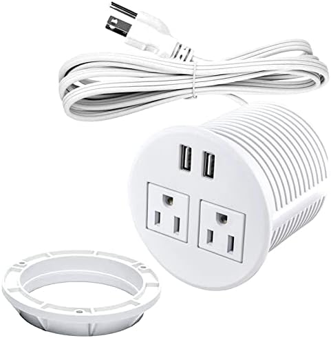 Revolutionize Your Workspace with the Desk Power Grommet USB C – 30 W PD Fast Charge Power Strip with 2 Outlets & 2 USB Ports, Effortlessly Mountable Recessed Flat Plug for Countertops, Shelves, and End Tables – Sleek Black Design for Enhanced Connectivity and Simplified Charging Solutions