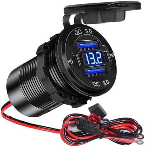 High-Performance 4-Port 12 V USB Car Charger with Dual PD & QC Technology – 78 W Aluminum Multi-Port Charger with Integrated Voltmeter for Marine, Motorcycle & Vehicle Charging – Ultimate Fast Charging Solution for Multiple Devices