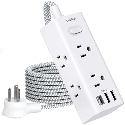 25 Ft Heavy-Duty Extension Cord with Surge Protection – One Beat Flat Plug Power Strip Featuring 6 Outlets & 3 USB Ports (Including USB-C) for Ultimate Device Connectivity in Home, Office, or Dorm Room – Enhanced Flexibility and Rapid Charging Solution