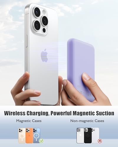Ultra-Slim 10,000 m Ah Mag Safe Power Bank – 15 W Magnetic Wireless Charger with PD 20 W Fast Charging for i Phone 12-16 Series – Compact Beige Design for Effortless Portability & Simultaneous Dual Device Charging – Includes 22.5 W USB-C Cable for Quick Top-Ups and Hassle-Free Use