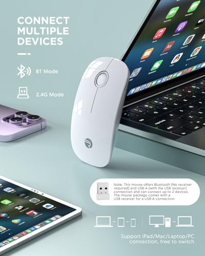 Sleek Purple Wireless Bluetooth Mouse – Effortless Dual Connectivity, 1600 DPI Precision, Whisper-Quiet Clicks, Long Battery Life for Enhanced Productivity and Versatile Device Compatibility