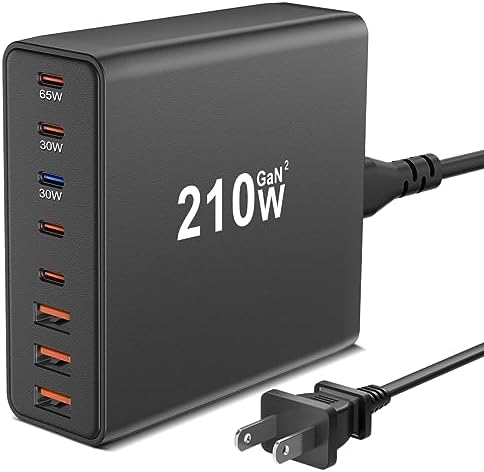 210 W 8-Port USB C Charging Hub – Versatile 65 W Fast Charger for i Phone 15/14/13/12/X & Mac Book Pro/Air – Compact Multi-Device Power Station with Advanced Safety Features for Effortless Home, Office, and Travel Charging Solutions